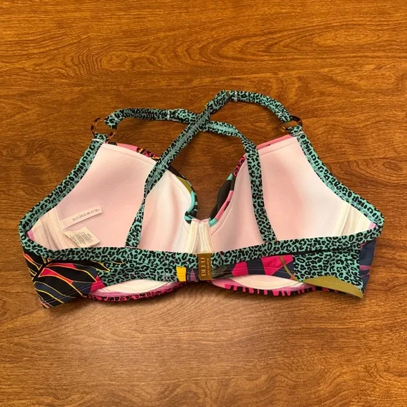 BLEU Sweetheart Bra Swimsuit Top SZ. 36D Purple Tropical Print - Picture 9 of 16